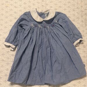 Classic Blue Gingham Smocked Kids Dress with White Collar